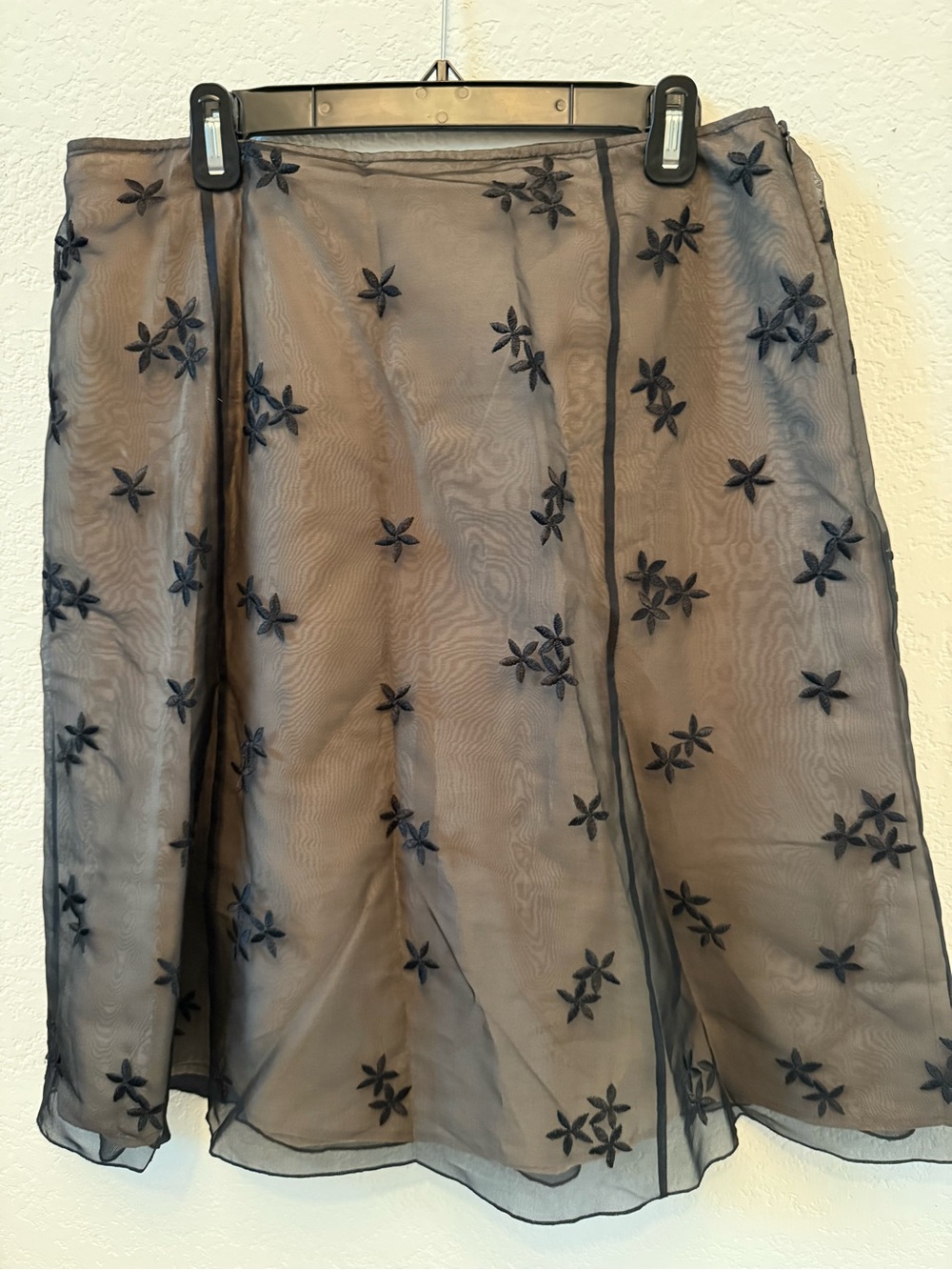 Talbots Black Sheer Floral Embroidered A-Line Knee-Length Skirt